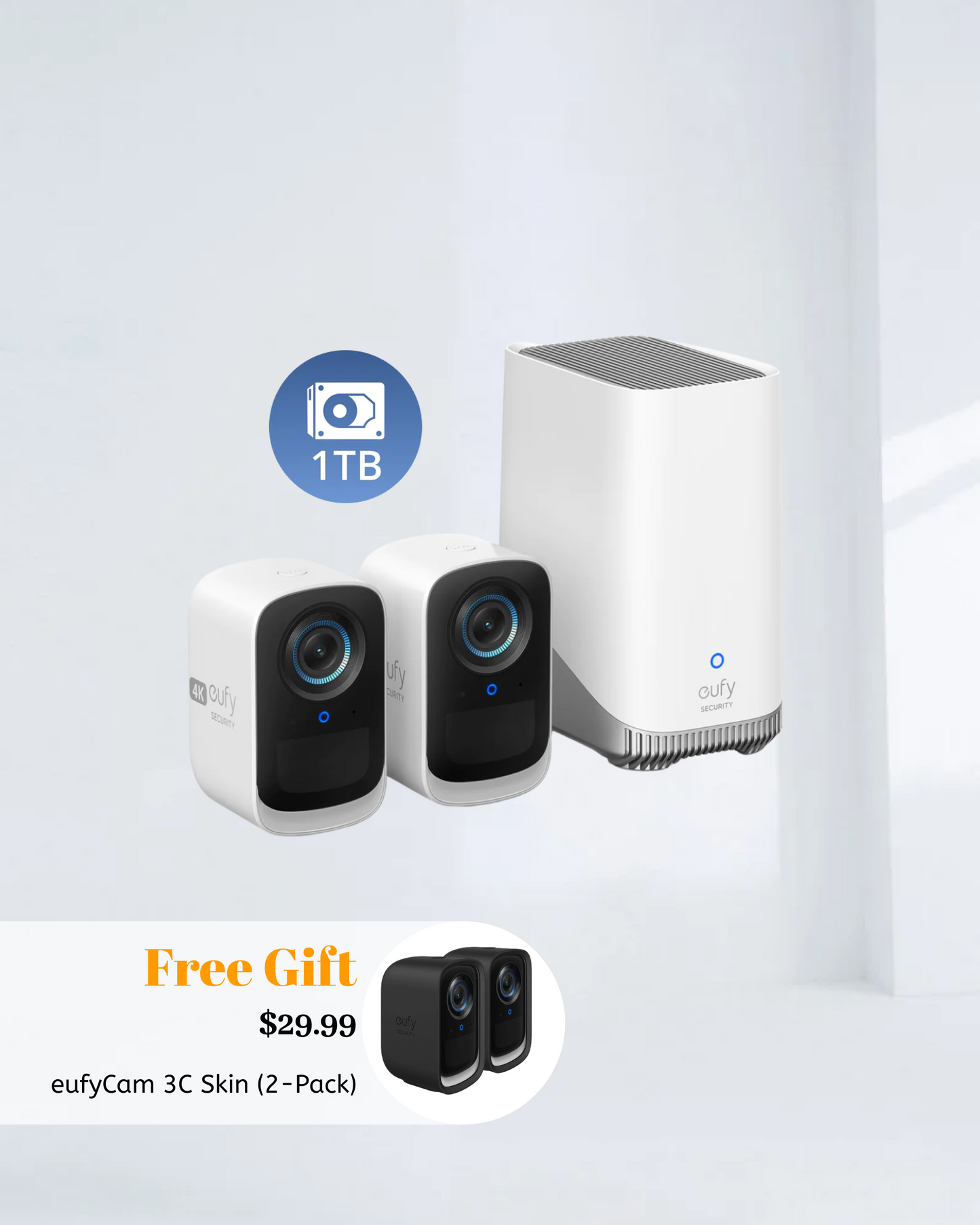 S300 eufyCam (eufyCam 3C)+ 1 TB Hard Drive+eufy Security eufyCam 3C Skin (2-Pack)